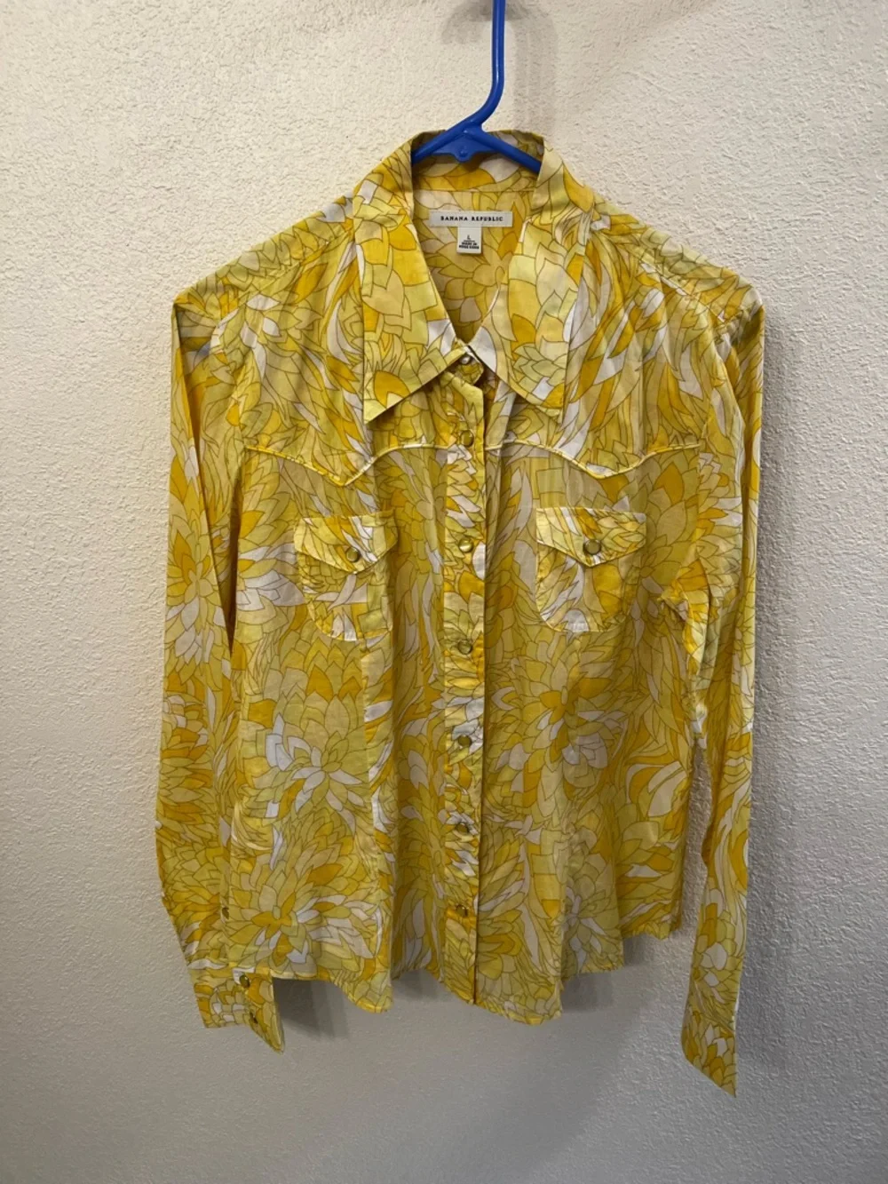 Banana Republic Yellow White Floral Collared Blouse (Size Large) - Picture 1 of 4